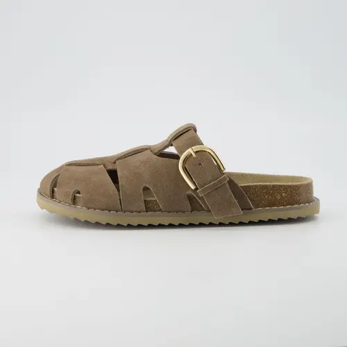 Cushionaire Benson Women's Leather Fisherman Sandals - Soft and Smooth Genuine Suede Slip On Closed Toe Womens Clogs with Memory Foam Cork Footbed and Arch Support