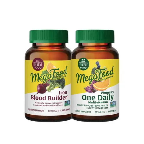 MegaFood Women's Wellness Bundle - Dietary Blood Builder Iron Supplement with Zinc, Women's 1 Daily Multivitamin