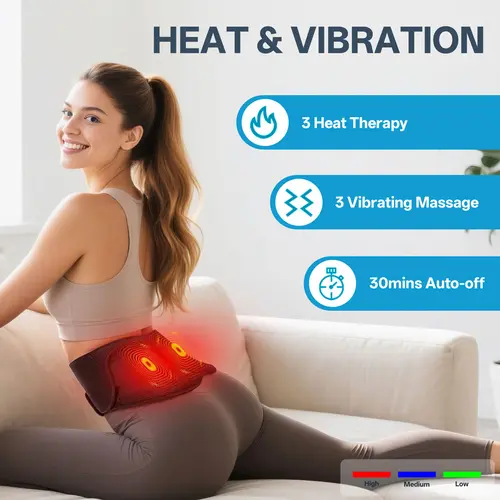 Neidga  Cordless & Rechargeable Portable Electric Back Massager Waist Massager  with 3 Heating Levels & Vibration 5000mAh Battery Nylon Strap for Back & Leg Muscle Relief Type-C Charging  Perfect for Home Office Car Daily Use & Gift Workout Enhancer