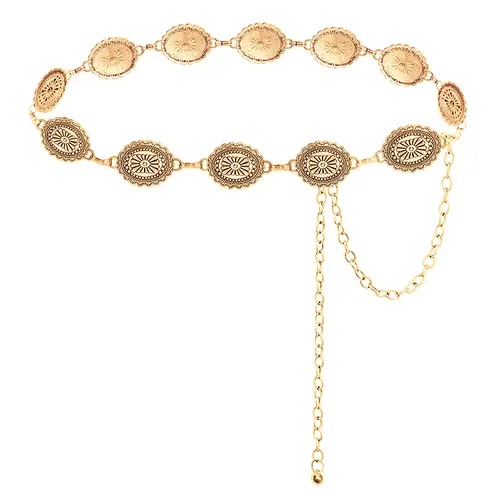 Women's Western Concho Chain Belt - Fashion Accessories for Women, Boho Bodychain Belt for Dresses, Jeans, Western Belts