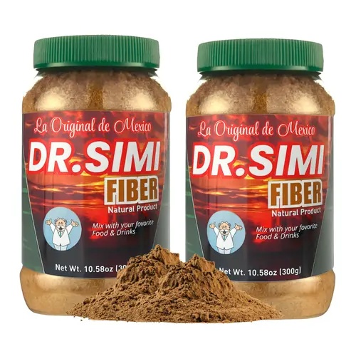 Dr. Simi La Original Fibra de México Dietary Fiber Powder 2-Pack (New Packaging) - 300g (10.5oz) Each, 7g All-Natural Vegetarian Blend with Wheat Bran, Maguey, Cocoa, Sugar Free, Dairy Free, Blendable for Adults, Adds Fiber to Smoothies, Juices