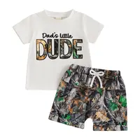 Infant Toddler Baby Boy Summer Clothes Short Sleeve Dad's Little Dude T-Shirt Leaf Camo Shorts Set Hunting Outfits