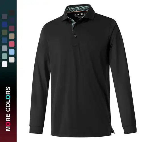 MAELREG Men's Long Sleeve Polo Shirts – Solid Color Fall Golf Business Casual Top, Slim Tailored Fit, Soft Stretch Fabric Menswear