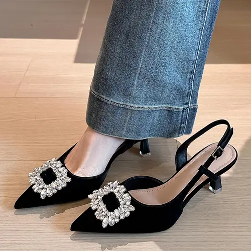 Women's Elegant Rhinestone Decorated Stiletto Heels, Trendy Pointed Toe High Heel Shoes, Fashionable Embellished Heels for Party & Daily Wear, Footwear, Clubbing Footwear