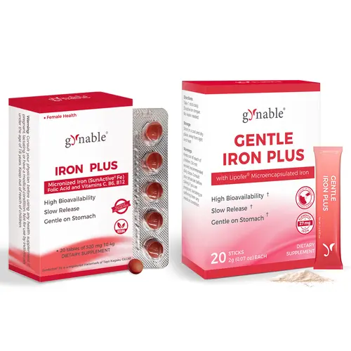 Gynable Gentle Iron Supplement Series With Microencapsulated Slow-Release Iron | Mouth-Dispersible Powder 27mg & Pregnancy-Safe Tablets 18mg, High Absorption for Pregnancy, Lactation Women & Iron-Deficient Adults, Supports Blood Health, Edible Vitamin Sup