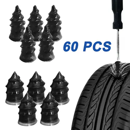 60PCS Tire Leak Fix Rubber Nails Tire Repair Tools, Fast Manual Install Emergency Fix Kit with 2 Sizes for Holes, Compatible with Cars/Motors/Trucks, Two Sizes