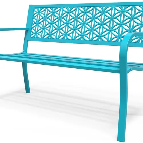 VINGLI 50" Outdoor Bench Metal with Floral Back, Garden Bench Front Porch Bench for Yard Patio Entryway Park, 800lb Capacity