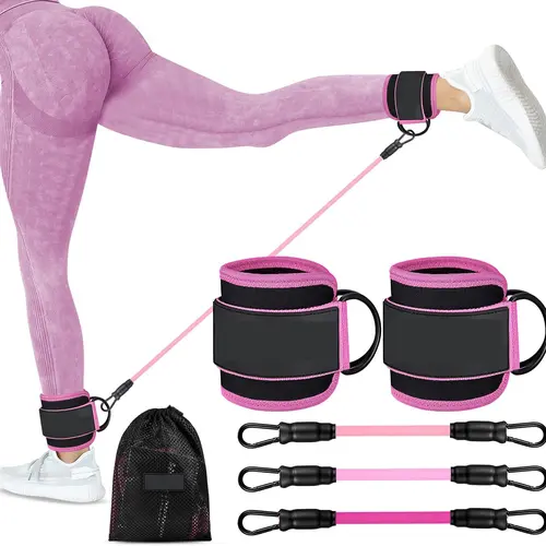 Ankle  Bands with Cuffs, Ankle Bands for Working Out, Ankle Band Cuff for Kickbacks Hip, Leg Glute Exercise Equipment with Training Poster,  Band with Ankle Cuffs for Women booty lifting resistance Fitness Accessory Sculpted Lower Body Workout Set