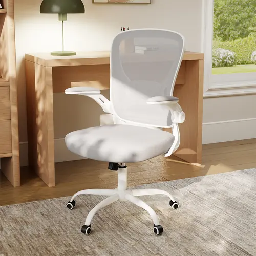 ERMNOIS Mesh Ergonomic Office Chair - Furniture with Flip-up Arms, Lumbar Support, Height Adjustment for Supportive Sitting, WFH Setup, Work from Home, Low Back Pain Relief, Adjustable Height Seating, Ergonomically Adjustable Seat
