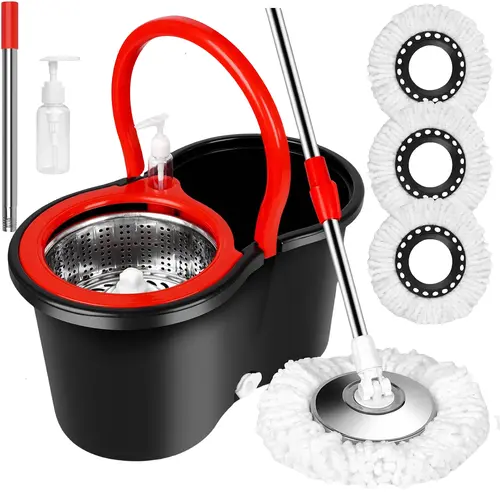 Spin Mop and Bucket with Wringer Set, 360° Spinning Mop Bucket System with 3 Microfiber Mop Replacement Heads Refills, 61" Stainless Steel Extended Handle for Floor Cleaning Home Office(20QT)
