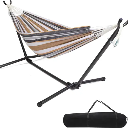 ONCLOUD 550 LBS Capacity Double Hammock with Stand Included with Portable Carrying Bag, Heavy Duty 2-Person Hammock for Outdoors & Indoors - Desert Stripe, Series TDCTZ1 - Desert Stripe
