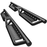 Running Boards & Side Steps Compatible with 2019-2026 Chevy Silverado/GMC Sierra 1500 Crew Cab, 2020-2026 2500HD 3500 HD, Black Powder Coated Nerf Bar with Two-Stair