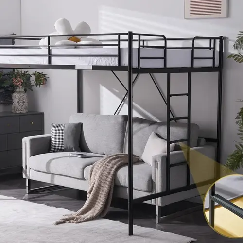 VINGLI Loft Bed Full Size with Flat Rungs for Adults, Kids and Young Teens, No Box Spring Required,Heavy Duty Metal Slat Support