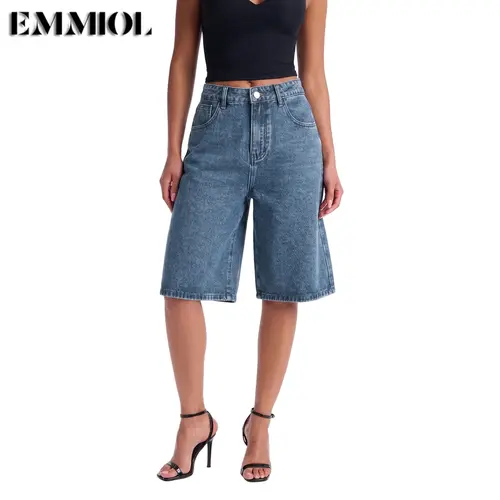 EMMIOL Women's Jorts Mid-Low Waisted Baggy Bermuda Jeans Jorts Summer Casual Denim Loose-Fitting with Basic 5 Pockets -  Blue Street Womenswear Summer Vibes