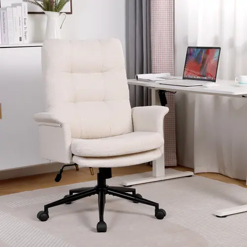 ERMNOIS Ergonomic Upholstered Cozy Office Chair - Office Furniture, Modern High-Back Functional Computer Desk Chair with Wheels and Adjustable Height