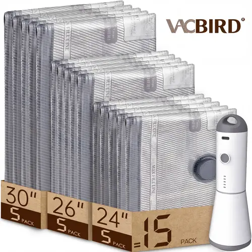 【Summer Vibes 】VACBIRD 2026 Upgraded X7 Cordless Vacuum Bag Set，Summer Vibes Vacuum Bags for Travel with Rechargeable  Pump, 9/12/15/24 Pack Carry-on Packing Bags for Luggage and Suitcase, Space Saver for Clothes and Clothing Travel Zipper Pouches