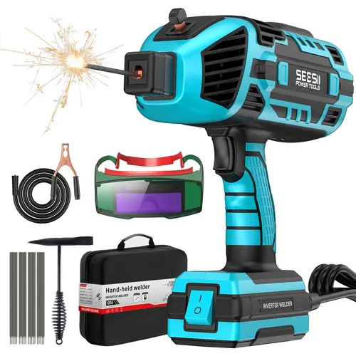 SEESII Handheld Welder 110V 120A Portable ARC Welding Machine with True Color Auto Darkening Goggles & Chipping Hammer for 3/64"-1/8" Rods Smart#SummerVibes IGBT Inverter Technology 20-120 Amp Output Outdoorfun