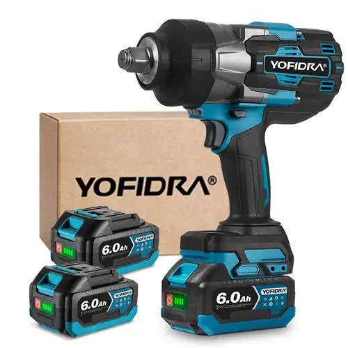 Yofidra Heavy Duty Brushless Impact Wrench, 1700 N.m Torque, 3 Gears, 1/2 Inch Chuck, 2 x 3000 mAh Rechargeable Lithium Batteries with Charger, LED Work Light, for Car Repair & Heavy Work Power Tools