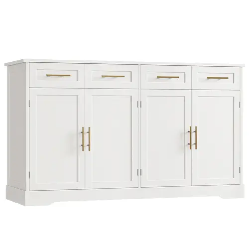 【2 packages shipping 】HOSTACK Buffet Sideboard with Storage, Kitchen Buffet Storage Cabinet with 4 Drawers, Modern Coffee Bar Cabinet with Gold Handles, Long Sideboard Buffet Table for Kitchen
