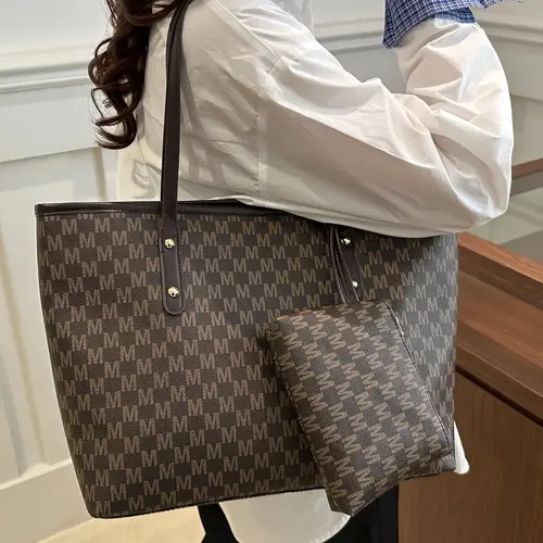 Women's Fashionable Letter Pattern Tote Bag & Wallet, Casual Large Capacity Shoulder Bag & Wallet, Trendy Versatile Commuting Bag Set for Daily Use, Stylish Tote Bag, Trendy Commuter Bag, Daily Commuting Bags