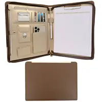 BLU Monaco Women's Premium PU Leather Portfolio Binder - Fits 11" Laptops, Gold-Trimmed Zippered Document Holder, Office Stationery Supplies, Corporate Work Desk Accessories, 10.5"x1.5"x13.5" (Black/Brown/Peach Beige), Business Card Holder, Premium Organi