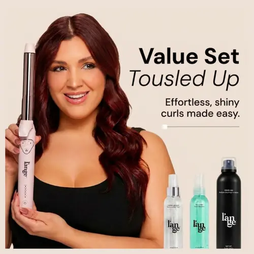 L'ANGE HAIR Tousled Up Value Set - Self-Rotate Le Pirouette Curling Iron, Thermal Magique Humidity Guard (4oz), Salt + Sea Texturizing Spray (4oz), Hold-All Medium Working Hairspray (8oz), Haircare for Bouncy Curls & Wavy Hair Styling, Frizz-Free, Effortl