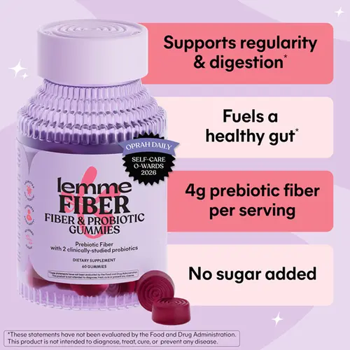 Lemme Fiber & Probiotic Gummies for Adults, Promotes Regularity & Digestive Health, No Sugar Added Strawberry Flavor, 4g Prebiotic Fiber & Clinically Studied Probiotic Strains, (60 Count)