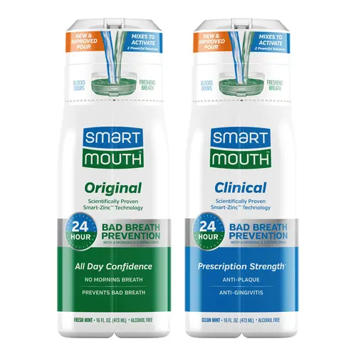 SmartMouth Original & Clinical Zinc Activated Mouthwash Bundle - All-Day Bad Breath Prevention & Healthy Gum Support - Instant Fresh Breath - Sugar, Gluten & Alcohol-Free - Mint - 16 fl oz Each