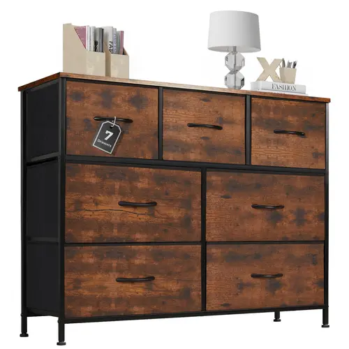 Sweetcrispy 7-Drawer Modern Bedroom Dresser - Fabric Nursery Dresser Chest with Multiple Storage Drawers, Clothing Storage Cabinet for Apartment Indoor Furniture, Organizer for Clothes