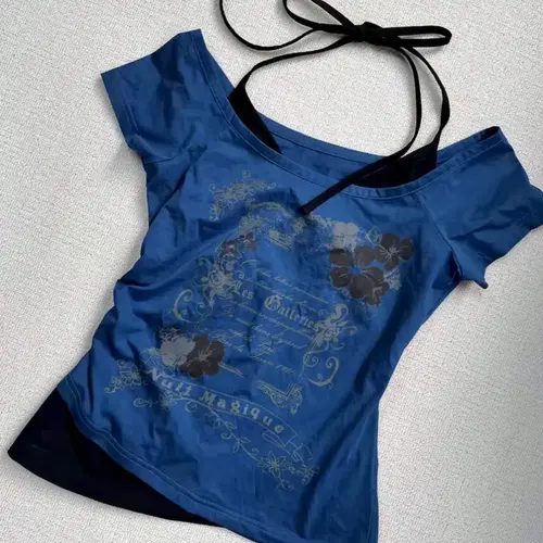 Women's 2 in 1 Floral & Letter Print Halter Neck Tee, Y2k Slim Fit Casual Top for Summer, Ladies Clothes for Daily Wear, Casual Wear Clothing, Casual Summer Chic