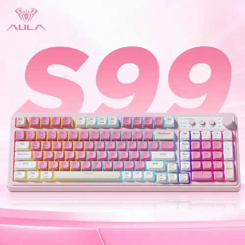 AULA S99 Key Keyboard,Tri-Mode Bluetooth 2.4GHz USB-C Gaming Keyboard with RGB Backlighting and Media Knob, 99 Keys with Number Pad, Cute Creamy Design for PC, MAC, Xbox - Ideal Gift for Gamers S99 Keyboard Fixed Keycaps & Switches (Non-Replaceable), Keyb