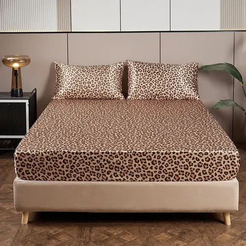 Leopard Print 3-Piece Bedding Set, 1 Fitted Sheet & 2 Pillowcases (No Filler) Bedsheet Sets for Home Bedroom, Polyester Bed Set
