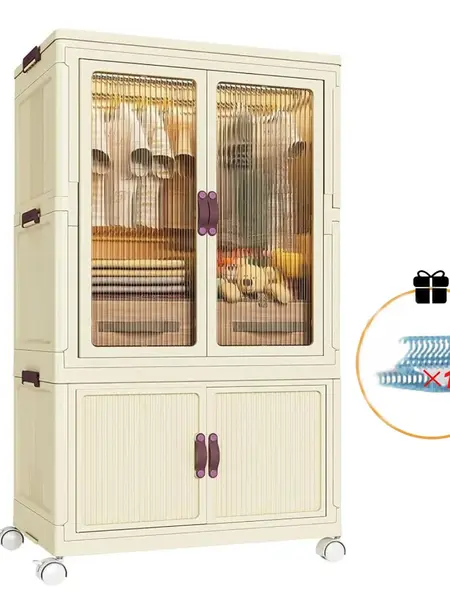 Bardrobe 25 Inch Clothing Storage Cabinet, 2-Layer Folding Storage Box with Wheels, Ideal for Toy Snacks and Clothing Organization