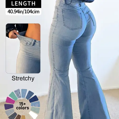 NVFelix Bell Bottom Jeans for Women, Flared Denim Jeans, Vintage High Waisted Raw Hem Denim Flare Pants, 70s Retro Casual Wear, Light Wash Trousers #GLOBAL PICKS