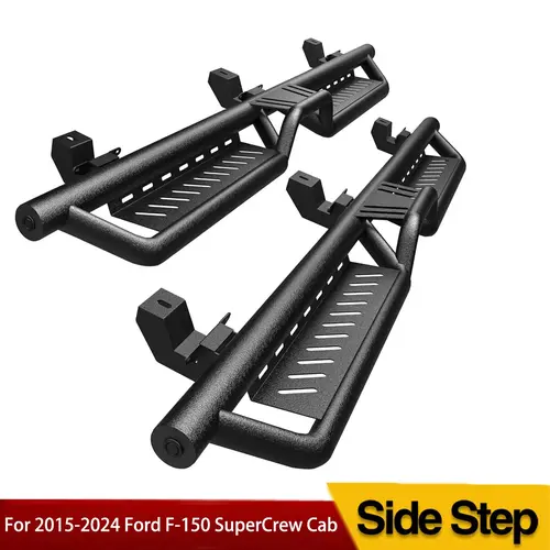 YITAMOTOR Running Boards Compatible with 2015-2025 Ford F150, 2017-2024 F250 F350 Super Duty Supercrew Cab, Black Powder Coated Nerf Bars, Two-Stair Side Steps Nerf Bars