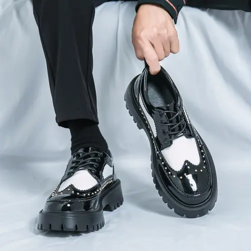 Ubetif Men's Polka Dot Lace-Up Platform Chunky Sole Black Shoes - 2025 New Style Comfortable All-Match Mens Shoes for Casual Wear & Work (TikTok Shop Back to School), Street Chic