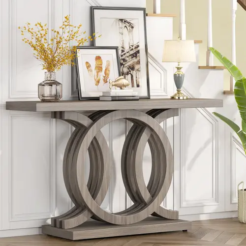Spaco Round Base Console Table - Elegant Wooden Frame Modern Accent Table, Round Wooden Living Room Furniture, Stylish Hallway Decor Piece, Room Decor