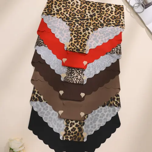 【Plus Size】 Leopard Print High Stretch Panties, Soft Comfy Breathable Seamless High Stretch Knicker for Daily Wear, Women's Underwear for All Seasons, Fashion Breathable Underwear, Seamless Knitting Knicker