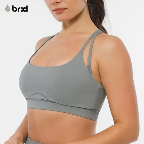 BRXL Women's High Support Strappy Training & Yoga Bra - Criss-Cross Back, Removable Padded Cups, UPF 50+ Sun Protection, Breathable, Standard Sizes for Workouts Activewear