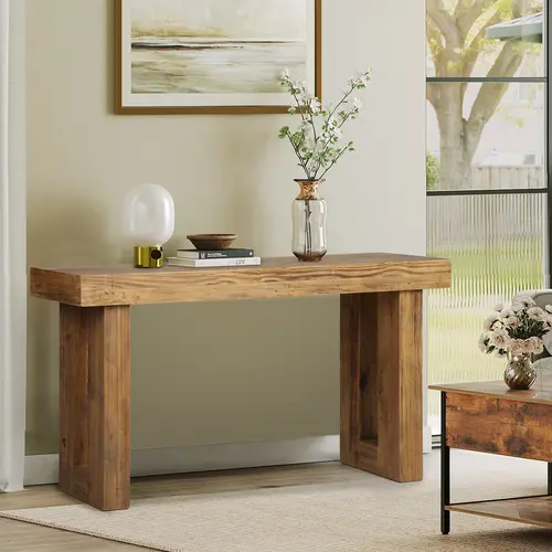 PieDle Furniture Solid Wood 59" Console Table, Farmhouse Inspired 63" Entryway Table, Rectangular Table for Couch Rear, Accent Table for Hallway, Entrance, Foyer