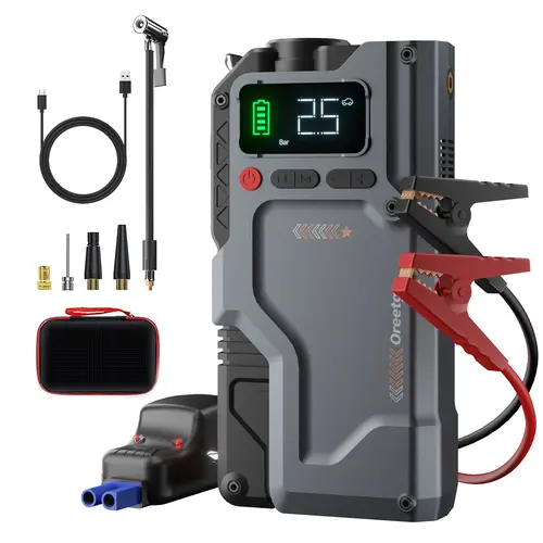 OREETGA 36800mAh Portable Car Battery Jump Starter - 12V Automotive Jump Box, 150PSI Tire Inflator Air Pump, Compact Storage Case, Car Accessories, Power Bank, Portable Charger, Flashlight SOS