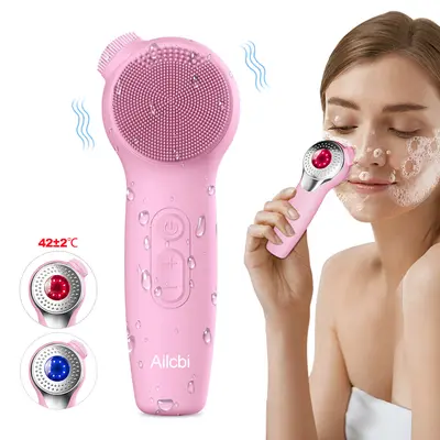 Facial Cleansing Brush Skin Massager Electric Silicone LED Lighting Face Brush Sonic Vibration IPX7 Waterproof tiktokshopspringglowup