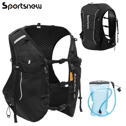 sportsnew Lightweight Hydropack Running Vest - Unisex, Adjustable Fit, Bounce-Free, Breathable Mesh Fabric, Multiple Compartments, Reflective Panels, 2L Bladder/2L Water Bottle Compatibility, Sports Outdoor Accessories for Hiking/Trail Run