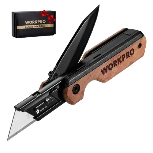 #backtoschool WORKPRO 2-in-1 Folding Knife/Utility Knife, Quick-Change Box Cutter with Belt Clip, Liner Lock, and G10 Handle, Extra 10 SK5 Blades Included
