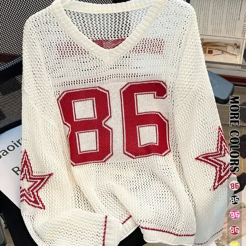 Women's Sweater, Lightweight Knit Sweater, Knitted Casual Top, Casual Sporty V Neck Long Sleeve Loose Fit Jumper for Summer, Fashion Women's Knitting Knitwear for Daily Wear, Tops, Womenswear, Aesthetic
