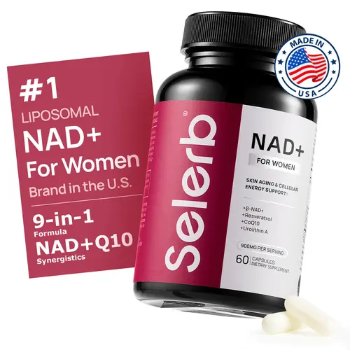 Selerb NAD+ Capsule Vitamins Supplements for Women - NMN Alternative with NAD+, Trans-Resveratrol, CoQ10, D-Ribose - Energy & Focus, Feel Good Energy, Health Support - Cellular Renewal, Radiant Skin, Daily Supplemental Nutrition Support - 60 Capsules