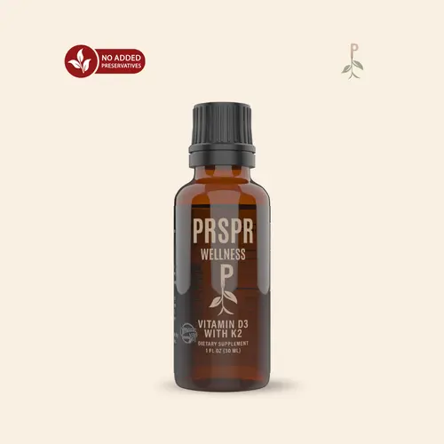 PRSPR Wellness Edible Oil Dietary Supplement - Vitamin D3 + K2 MK7, Health Support for Bones & Immune System Drops