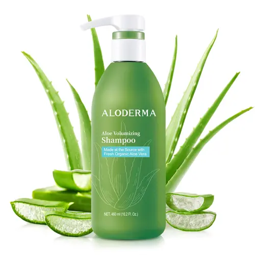 Aloderma Aloe Volumizing Vegan Hair Cleanser - 16oz Gentle Volumizing Shampoo for Fine, Brittle Hair, with Organic Aloe Vera, Arginine, Panthenol, Wheat Germ Extract, Curl Enhancement, Mineral Oil-, Alcohol-, Parabens-, Formaldehyde-Free