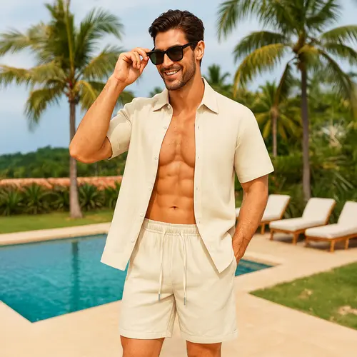 GINGTTO Men's Short Sets Summer Beach Outfits Men's 2 Piece Set Casual Short Sleeve Shirts and Shorts Vacation Sets Clothes Suits Tropical