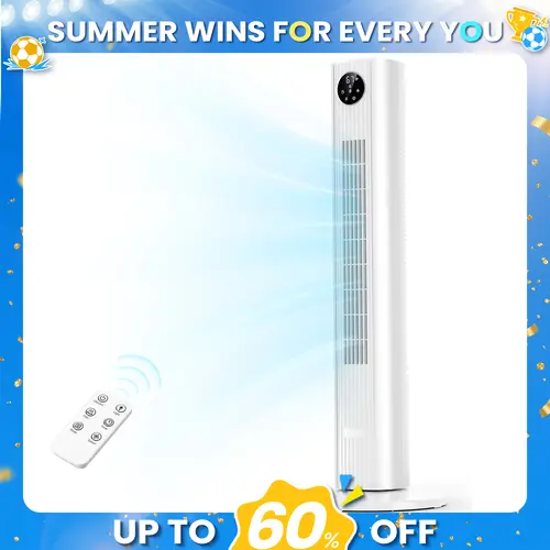【Not Air Conditioner】Antarctic Star Tower Fan Portable Electric 85° Oscillating Fan with Remote Control, Quiet Operation, 3 Speed Settings & 12H Timer, Bladeless Standing Floor Fan for Bedroom & Office